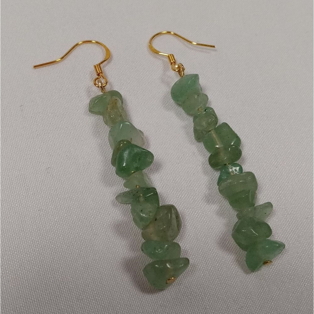 Green stone chip earrings
